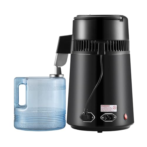 4L / 1.05 Gallon Water Distiller,750W Countertop Pure Water Maker with Stainless Steel Interior,1L per Hour Home Distillation Machine for Drinking,Coffee,Humidifier,Lab Use,Black
