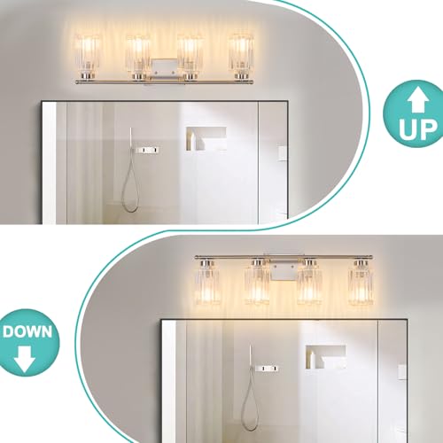 Image of 4 Light Bathroom Light Fixtures Modern Brushed Nickel 28 Inch Vanity Lights for Bathroom Lighting Fixtures Over Mirror with Thickened Glass Shade for Cabinet Mirror Bedroom Hallway