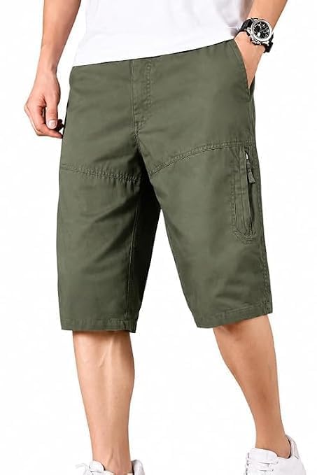 krishna enterprise Men's Cargo Shorts, Army Green, Cotton, Zipper Pocket, Casual Outdoor Style-picture-31
