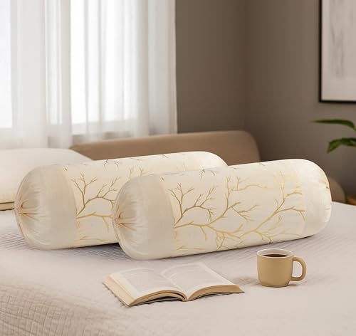 Image of Bolster Pillow Cover Set of 2, Round Cushion Cover - 16 x 32 inches, Cream