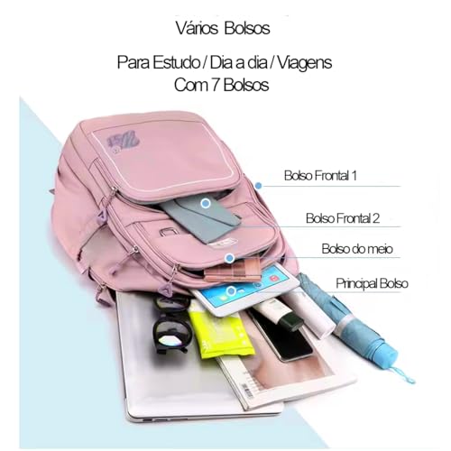 Mochila Fofa Feminina De Costas Bolsa Impermeável Escolar Leve Escolar Viagem Trabalho Faculdade Pas