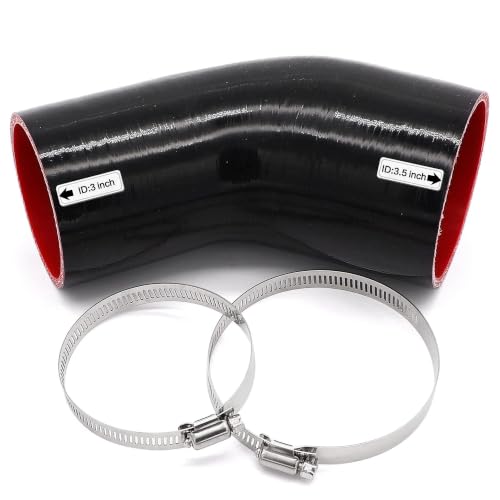 Image of 45 Degree 3 to 3-1 /2 inch(76-89mm) Silicone Reducer Coupler Hose,4-Ply Reinforced,Length 4inch(102mm) with 2PCS Clamps Turbo /Intercooler /Intake Piping Reducer