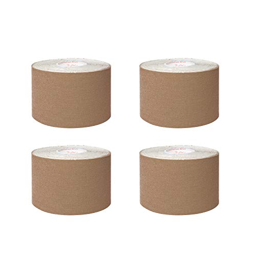 BLJ Kinesiology Tape Latex Free Physio Tape, Breathable Muscle Tape, Water Resistant Sports Tape for Knee, Elbow & Shoulder (2in/16.4ft, 4 Uncut Rolls, Beige)