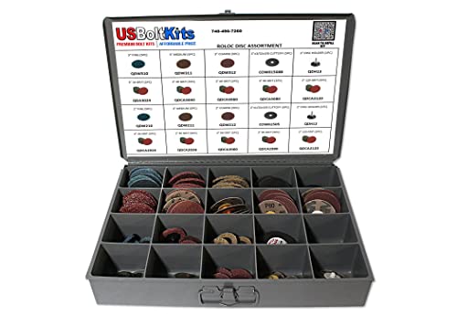 US Bolt Kits Roloc Disc Assortment - Aluminum Oxide Grit 24-120, Compatible with Angle Grinder & Die Bench Grinder