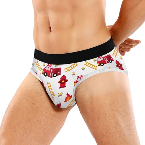 JHKKU Men's Fire Truck Underwear Briefs Stretch Classic Comfort Soft Underwear with Contour Pouch Briefs, Small