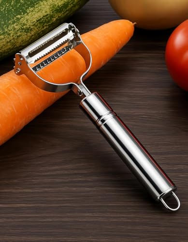 Image of Stainless Steel Julienne Vegetable Peeler Multi-Functional Fruit & Veggie Shredder Slicer and Grater for Potatoes, Carrots, Cucumbers (Silver, 18 x 8.2 x 2.4 cm)
