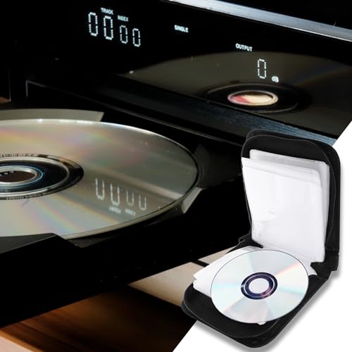qhklew CD Tasche für 40 Disc, CD DVD Discs Aufbewahrungstasche, mit Reißverschluss Oxford Handtaschen, Mappe zur Aufbewahrung, Platzsparend für Auto und Zuhause (Gelb)