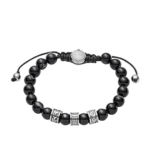 Diesel Men's Silver Semi Precious Stone Beaded Bracelet, One Size