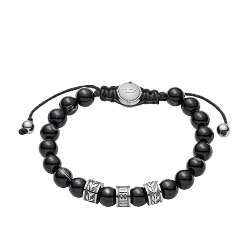 Diesel Men's Silver Semi Precious Stone Beaded Bracelet, One Size