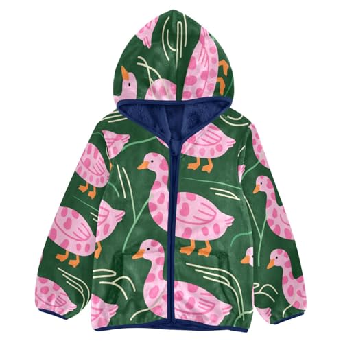 Pink Leopard Ducks Toddler Fleece Jacket Girl Boys Hooded Fleece Jacket Coat Warm Outwear Zip-up 3-10T
