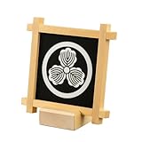 ［丸に三つ柏］組子細工の家紋パネル（14×14×6cm） (木枠:白, 台座付き) 家紋全60種 組子細工 和風 置物 インテリア オブジェ 壁掛け 家紋