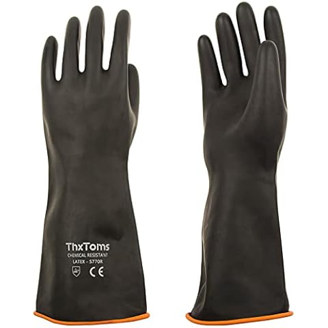 ThxToms Chemikalienbeständige Gummihandschuhe, strapazierfähige Latexhandschuhe, beständig gegen starke Säuren, Laugen und Öl, Schwarz, 35cm, 45cm, 55cm (35cm) Cover