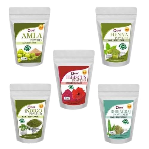 100% Organic Amla,Henna,Bringraj,Hibiscus and Indigo Powder 250gm (Pack of 5 Each-50gm)-image-37