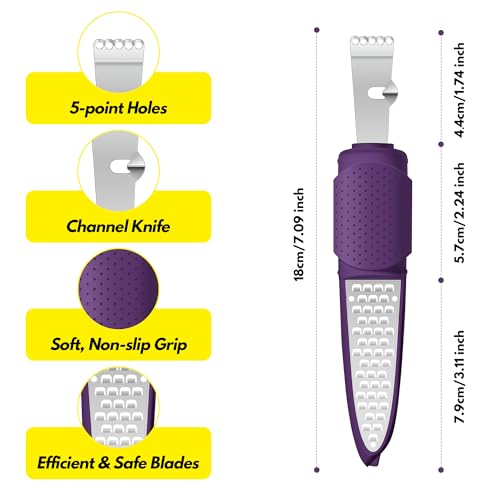 Image of Rainspire Lemon Zester Tool with Channel Knife, Stainless Steel Citrus Zester Tool, Lemon Peeler, Zesters for Kitchen, Ultra Sharp 2-in-1 Tool Easily Creates Citrus Zest, Purple