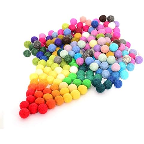 Glaciart One Felt Pom Poms, Wool Balls (240 Pieces) 1.5 cm - 0.6 Inch, Handmade Felted 40 Color (Red, Pink, Blue, Orange, Yellow, Gray, Black, Pastel and More) Bulk Small Puff for Felting and Garland Cover