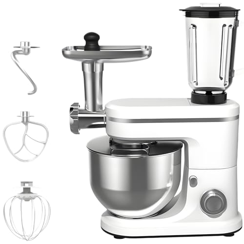 Stand Mixer, Electric Mixer, with Juice Extractor & Dough Blender, Comes with Agitator, Dough Hook & Meat Grinder, 6-Speed Adjustable for Restaurants & Bakeries