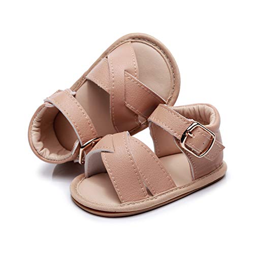 Baby Girls Sandals Rubber Sole Non-Slip Summer Outdoor Toddler Girl Sandals Flat Shoes Infant Cute Little Kids First Walker Shoes (18 Months-24 Months US, Begie)