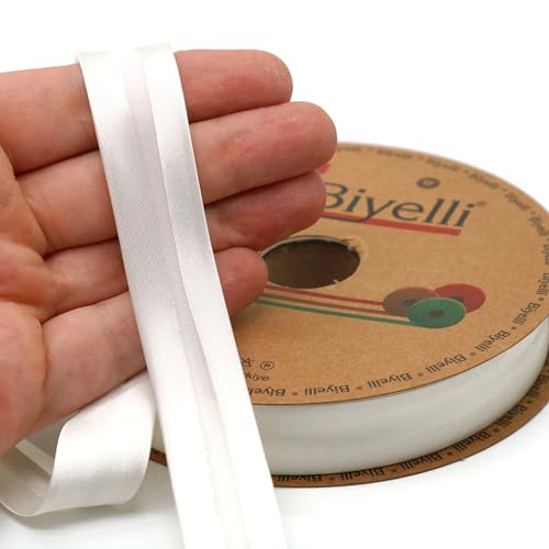 Image of Fold Satin Bias Tape - 99+ Colors - 3 /4 Inches Wide - 27 Yards - Fold Satin Binding Bias Ribbon Fabric Piping Bias Binding Tape for Sewing Clothing DIY (02. Swan White) BYS02