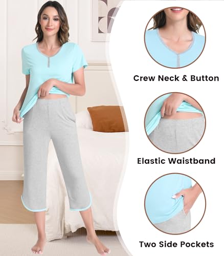 Image of NACHILA Bamboo Viscose Pajamas for Women Pleated Ruffle Tank Top Pjs Set