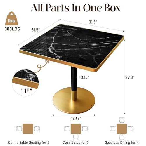Image of AliSefaiy31.5''Square Dining Table,Square Pedestal Table,Marble BistroTable | 1.2 inch Marble Tabletop, Heat Resistant /Scratch Resistant /Easy Clean /Dining Room /Restaurants /Small Spaces /Midnight Black