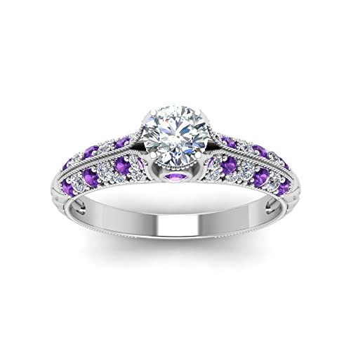 Image of Choose Your Gemstone 2 Row Milgrain Diamond CZ Ring 925 Sterling Silver Round Shape Vintage Engagement Rings Matching Jewelry Wedding Jewelry Easy to Wear Gifts US Size 4 to 12