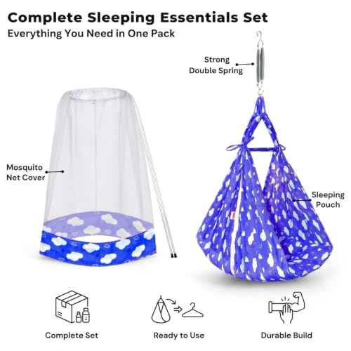Image of VParents Sleeping Essentials Set with Mosquito Net & Spring (Blue) | Window Hanger not Included, Sunny