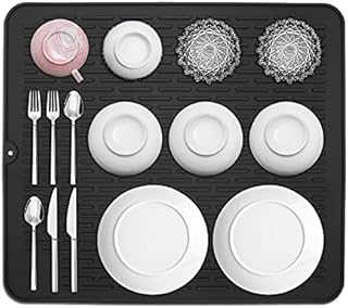 GIKIKI Silicone Dish Drying Mat 16x12 Inch, Non-Slip and Heat Resistant Dish Fast Drying Pad, Dishwasher Safe Draining Mat Black
