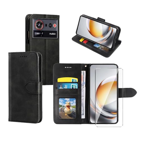 Étui ZTE nubia Z80 Ultra portefeuille cuir noir avec film verre 9H