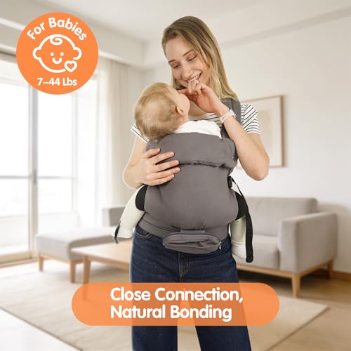 Menlonigt Ergonomic Baby Carrier Newborn to Toddler (7-44 lbs), Lightweight Infant Carrier with Windproof Cover & Bottle Bag, All-Position Toddler Carrier for Hands-Free Parenting