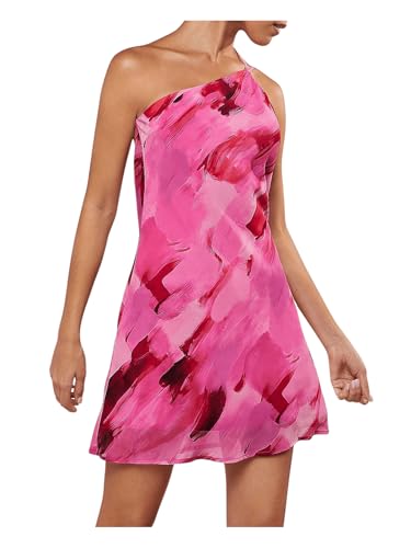 WDIRARA Women's Tie Dye One Shoulder Sleeveless Dress Draped Backless Mini Dresses2