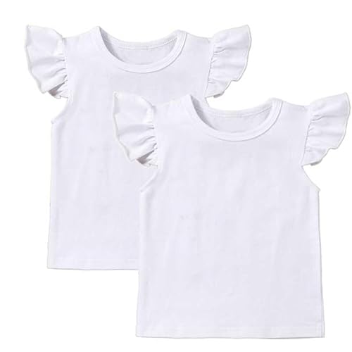 LYQTloml Toddler Baby Girls Ruffle Sleeve Shirt Plain Solid Sleeveless Tshirt Top Blouse Kids Casual Clothes 2PCS