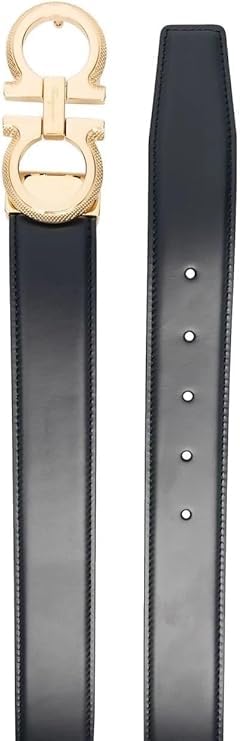 Salvatore Ferragamo Adjustable Reversable Black/Blue Gancini Leather Belt (110IT)2