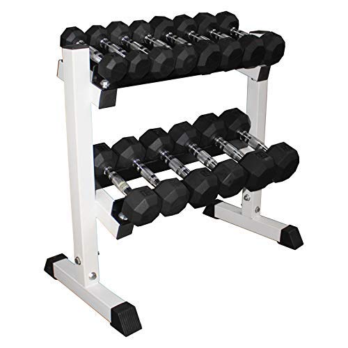 Ader 2-25lb Octagon Rubber Dumbbells set with 2-Tier 26' Rack