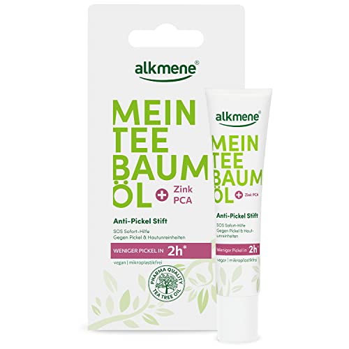 alkmene Mein Teebaumöl Anti Pickel Stift 15 ml weniger Pickel in 2h - Naturreines Teebaumöl, vegan & klimaneutral - SOS Pickelstift - Soforthilfe gegen Pickel & Hautunreinheiten - Antipickelstift