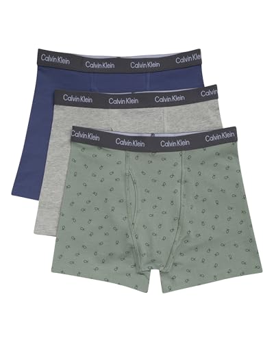 Calvin Klein Kids Boys' Modern Cotton Boxer Brief Underwear 3-pack, Sea Ck Mono/Heather Gray/Blue Indigo, Small