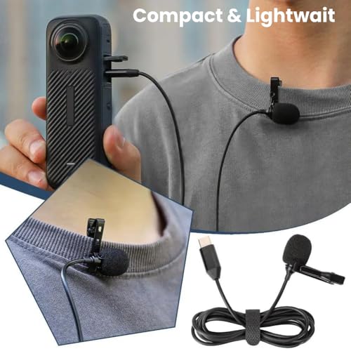 Image of Yantralay Type-C Lavalier Microphone for Insta 360 X5 | Plug & Play Clip-On Collar Mic with 1.5M Cable | Insta X5 Accessories