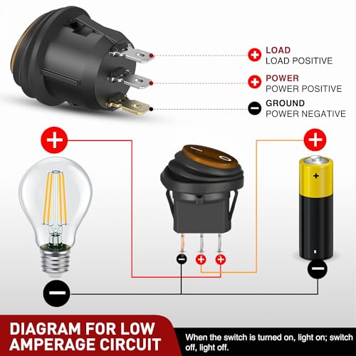 Image of Nilight 5Pcs Round Rocker Toggle Yellow LED with Locked Terminal Wires