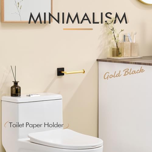 Image of KOKOSIRI Toilet Paper Holder Toilet Roll Holders Hold Mega Rolls Kitchen Bathroom Tissue Paper Dispenser Black with Gold Stainless Steel, B2008GDK