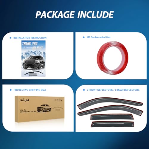 Image of Nilight Tape-On Window Visors for Nissan Rogue 2014-2020, Smoke, 4PCS | Outside Mount Rain Guards and Wind Deflectors, Not for Rogue Sport, Helps Block Rain, Sun and Road Wind