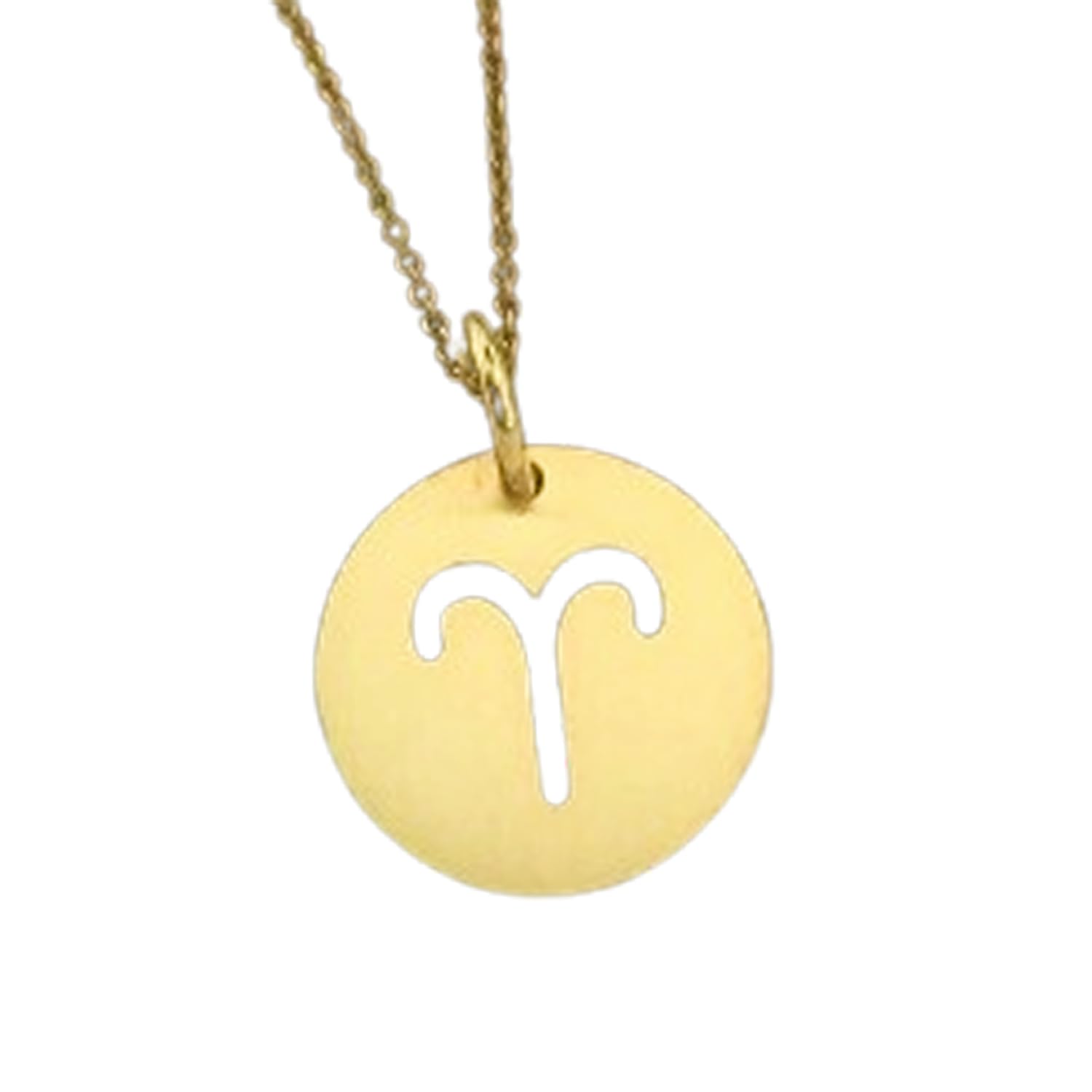 LKBEADS Collana con ciondolo con moneta incisa del segno zodiacale Ariete da 24 mm con catena a maglie da 18 pollici | Argento sterling placcato oro | Gioiello regalo unisex | LK_PNDN_1914