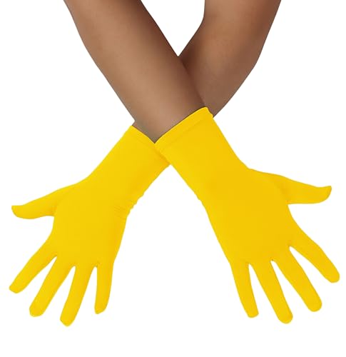 ATHX Mens and Womens Gloves Costume Accessories Wrist Length Spandex Stretch Halloween Cosplay Party Wedding Prom Gloves (Yellow Free Size)