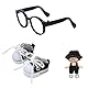 Mrltau Intellektueller Stil Puppen Kleidung Zubehör-Set: Schwarze runde Brille & Klassische Turnschuhe für 15/17 cm Vinyl-Plüschpuppe, Lässiger Gelehrten-Look(Schwarz)