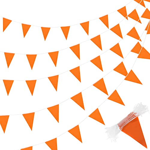 Image of Tatuo 200 Feet Solid Pennant Banners Flags String Triangle Hanging DIY Bunting Flags Party Decorations for Grand Opening Party Banners for Kids Birthday, Shops (Orange)