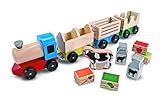 Melissa & Doug Wooden Farm Train Set - Classic Wooden Toy (3 Linking Cars)