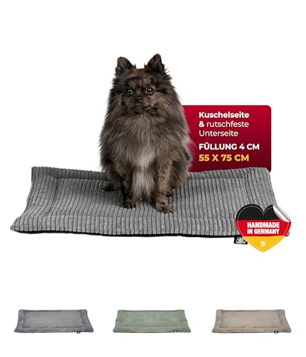 HS-Hundebett® Hundedecke Cord mit Füllung S (55x75 cm) – Anti-Rutsch-Funktion – Kuscheldecke für Hunde – Gemütlicher Ruheplatz - Anthrazit, Made in DE