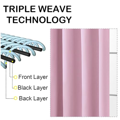Image of Pink Blackout Curtains for Girls Room 84 Inch Length 2 Panels Set, Thermal Insulated Curtains for Living Room Nursery, Rod Pocket Window Drapes for Patio French Door Front Door, 2x40Wx84L