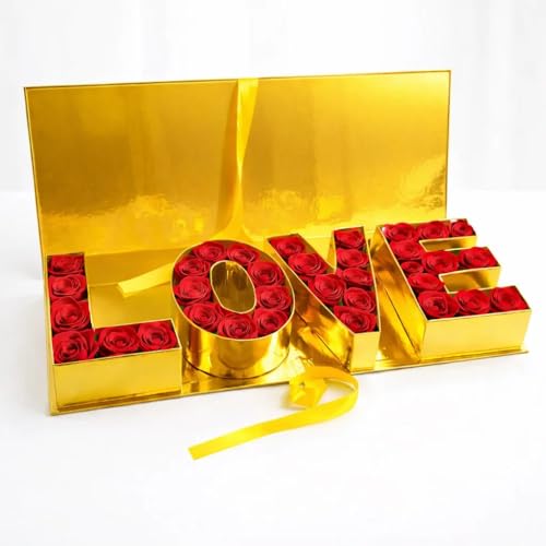 Image of Love Box with Ribbon - 1 No Without Waterproof Liner for Flowers & Gift Hampers - Gold