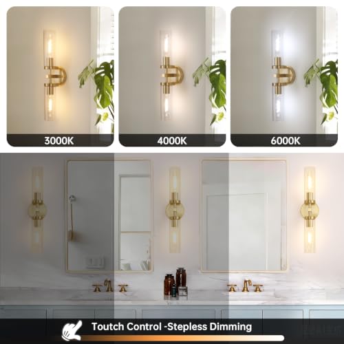 Image of Shenmoyl Set of 2 Wall Sconces, 7800 mAh Battery Operated Wall Sconce with 3 Colors & Remote Control, Gold Rechargeable Wall Lamp with Clear Glass Shade for Bedroom, Bathroom, Living Room, Hallway