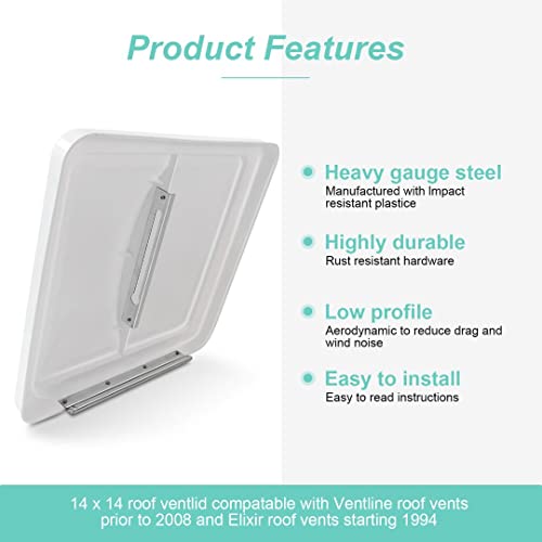 Lbk 14" Universal Rv, Trailer, Camper, Motorhome (White 2 Pack) Roof Vent Cover - Vent Lid Replacement , Made In Usa #TOP3