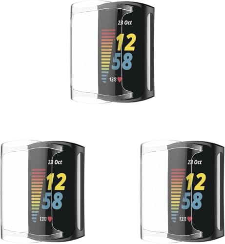 Paquete de 3 fundas compatibles con Fitbit Charge 6 con protector de pantalla, TPU flexible, a prueba de golpes, a prueba de arañazos, para Fitbit Charge 5/Charge 6 Activity Tracker